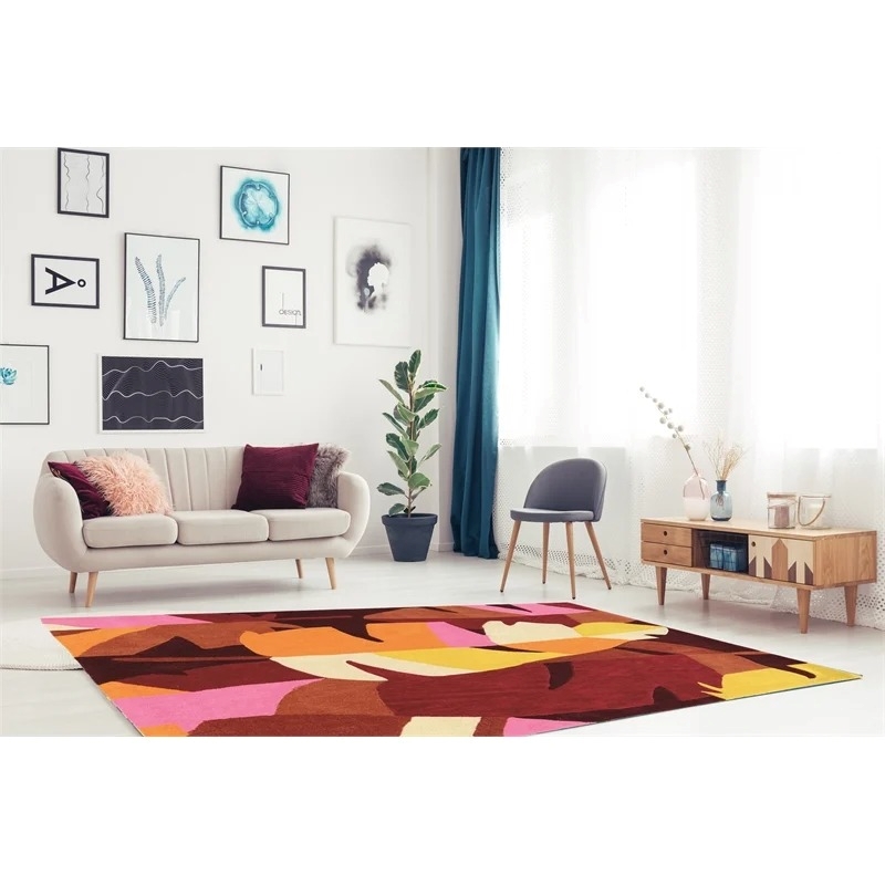 Bowery Hill 96'' x 120'' Transitional Fabric Hand Tufted Rug in Pink/Yellow