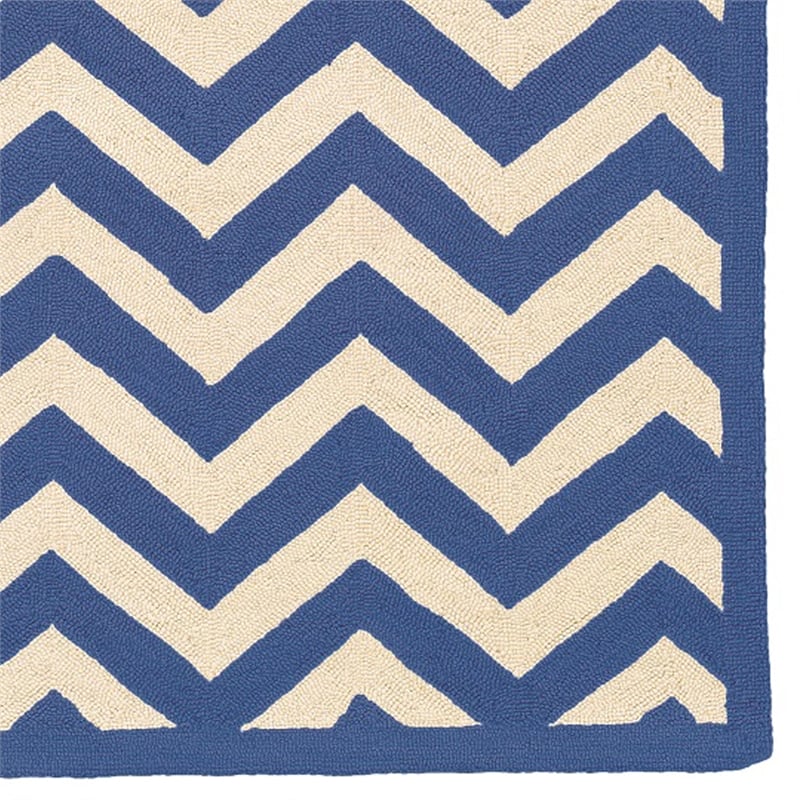 Bowery Hill 8' x 10' Hand Hooked Chevron Wool Rug in Navy