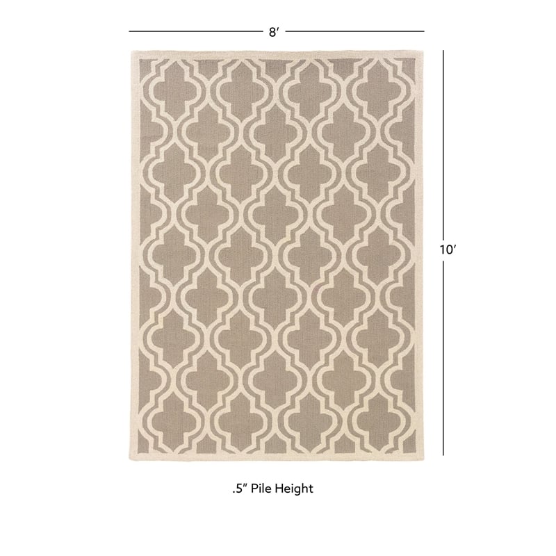 Bowery Hill 8' x 10' Hand Hooked Quatrefoil Wool Rug in Gray