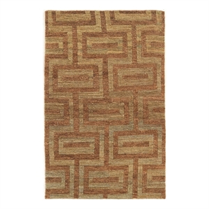 Bowery Hill 96&quot x 123&quot Country Fabric Hand Knotted Rug in Beige/Russet Brown