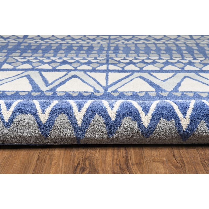 Bowery Hill 60''x 96'' Transitional Wool Hand Tufted Rug in Ivory/Blue