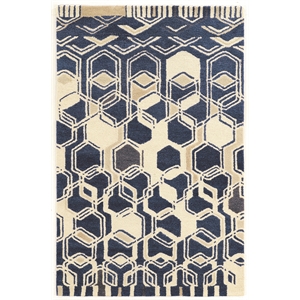 Bowery Hill 96'' x 132'' Transitional Wool Hand Tufted Rug in Ivory/Navy