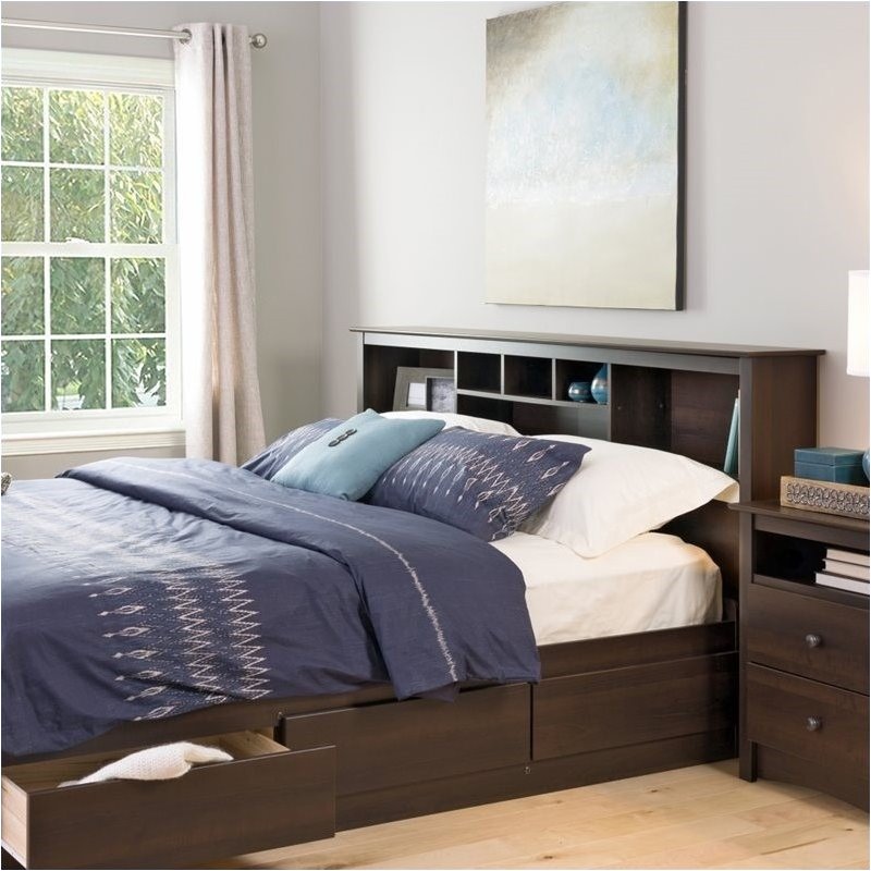 Bowery Hill Transitional Wood King Bookcase Headboard in Espresso