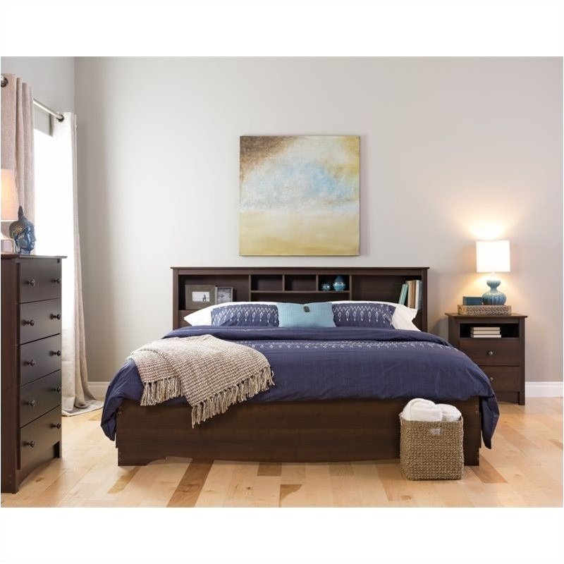 Bowery Hill Transitional Wood King Bookcase Headboard in Espresso