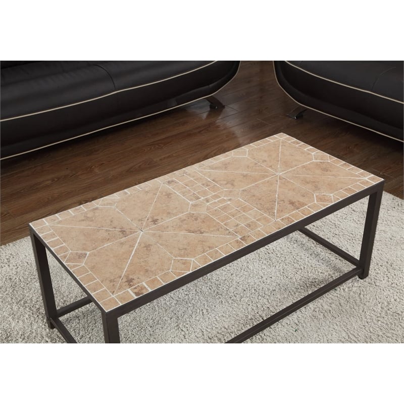 Bowery Hill Terracotta Tile Top Coffee Table in Hammered Brown