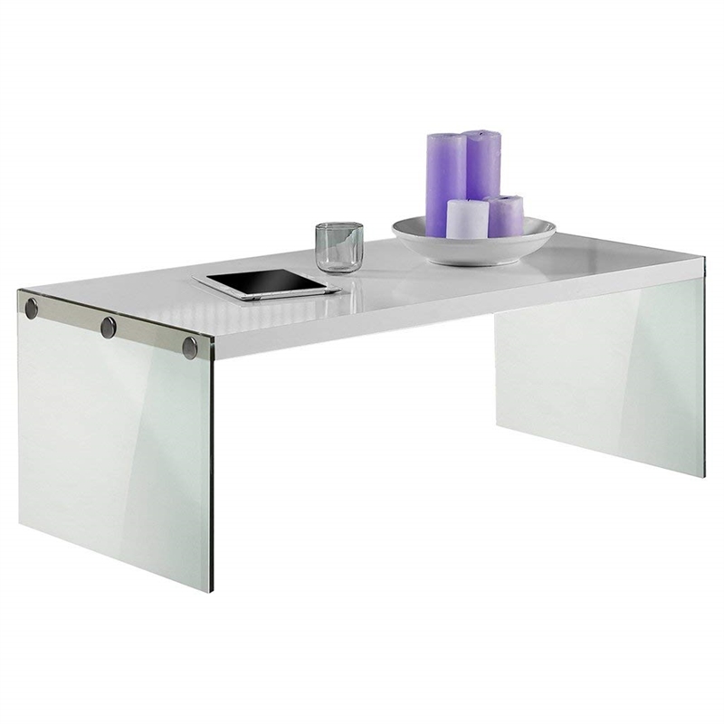 Bowery Hill Tempered Glass Coffee Table in Glossy White