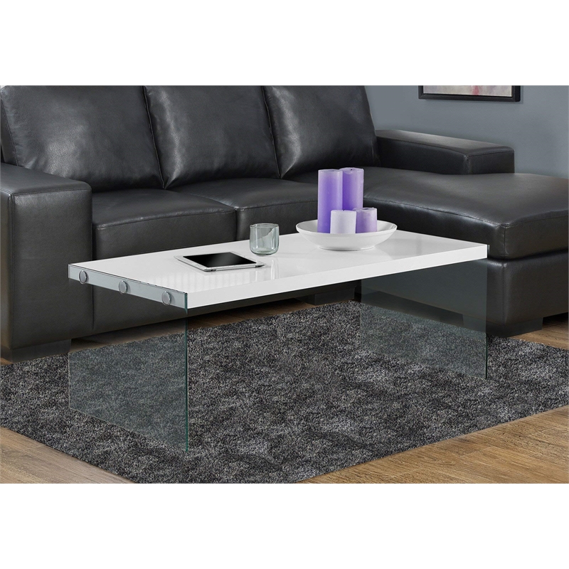 Bowery Hill Tempered Glass Coffee Table in Glossy White
