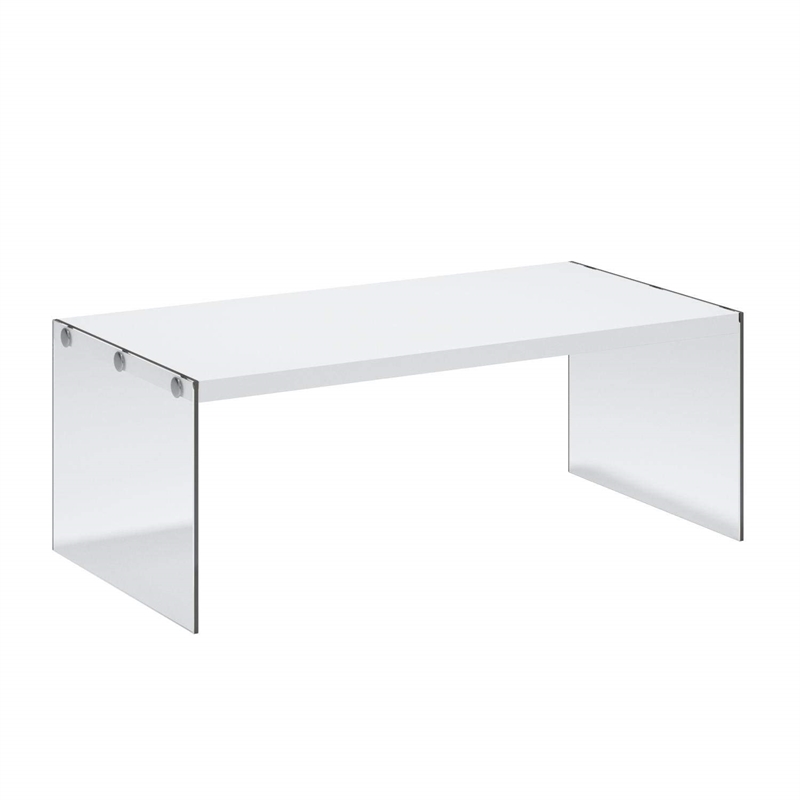 Bowery Hill Tempered Glass Coffee Table in Glossy White
