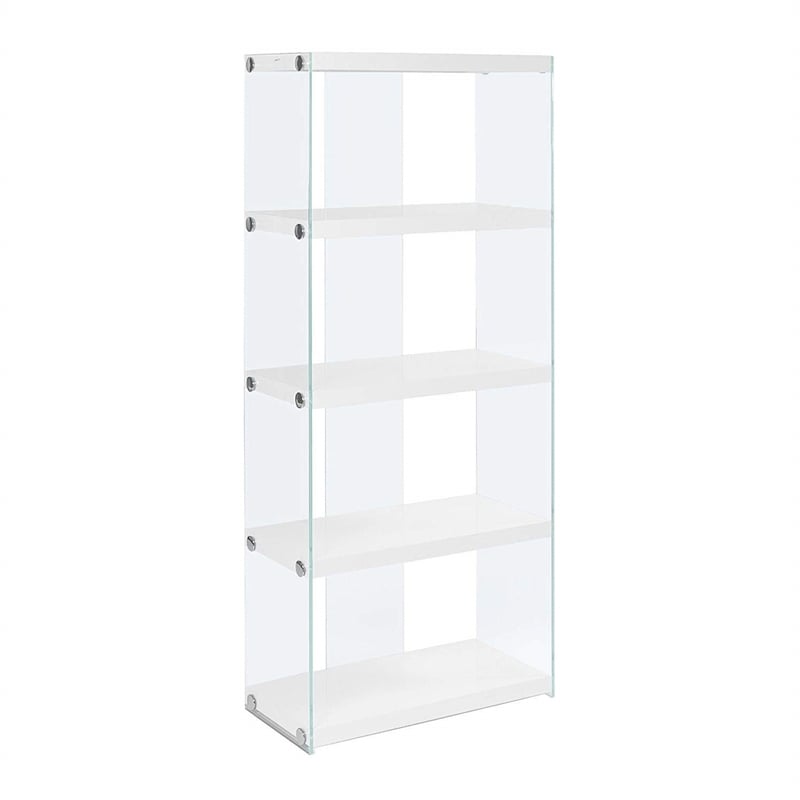 Bowery Hill Modern Glass 4 Shelf Bookcase in Glossy White Finish