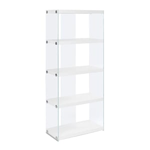 Bowery Hill Modern Glass 4 Shelf Bookcase in Glossy White Finish