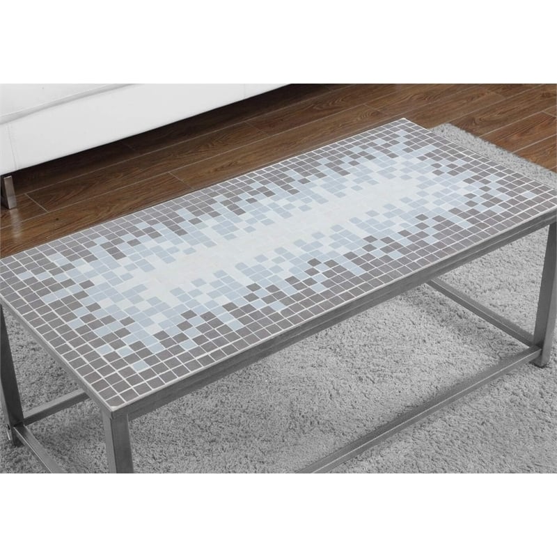 Bowery Hill Blue Tile Top Coffee Table in Hammered Silver Finish