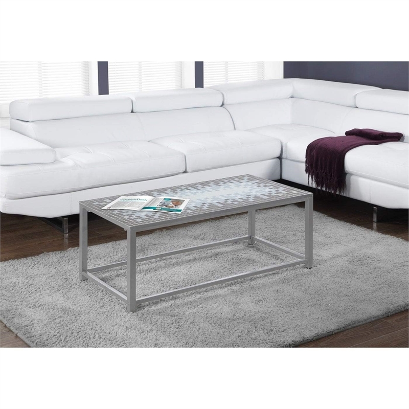 Bowery Hill Blue Tile Top Coffee Table in Hammered Silver Finish