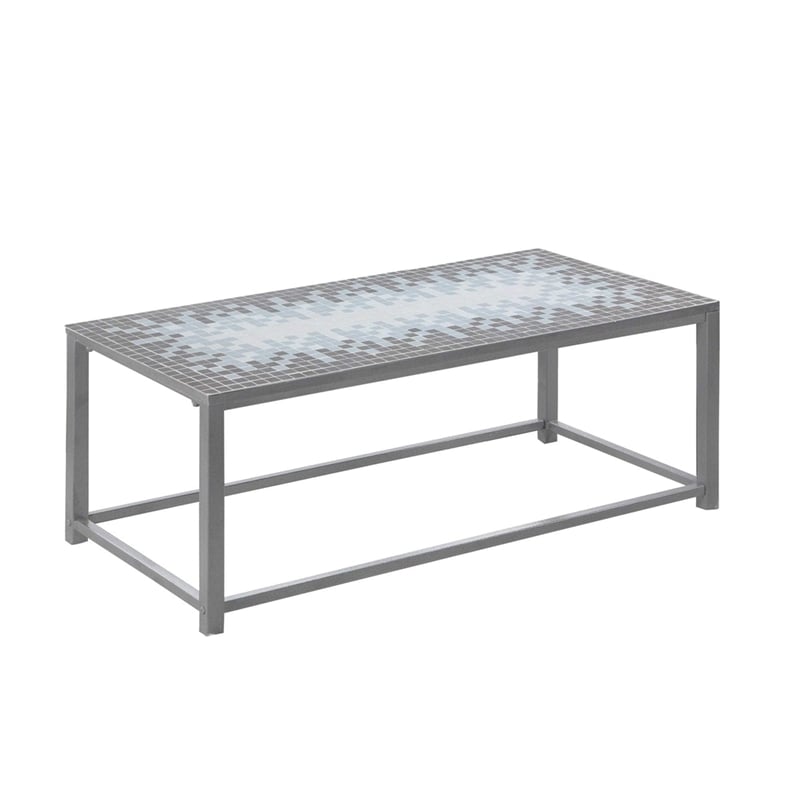 Bowery Hill Blue Tile Top Coffee Table in Hammered Silver Finish