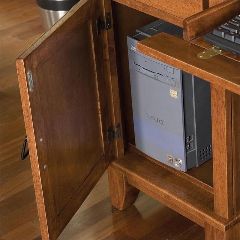 Bowery Hill Desk and Hutch Style Wood Pedestal Desk with Hutch in Cottage Oak