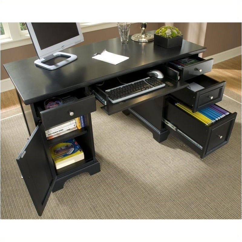 Bowery Hill Traditional Wood Office Computer Desk in Ebony Black