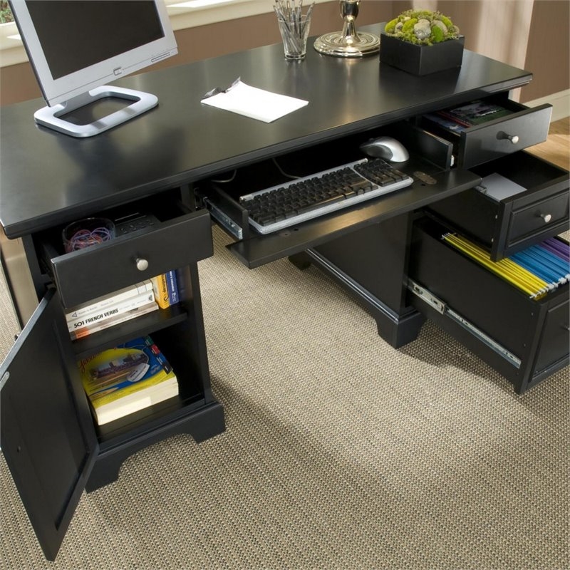 Bowery Hill Traditional Wood Office Computer Desk in Ebony Black