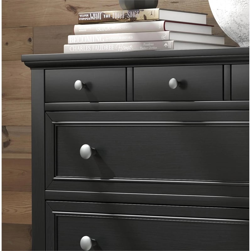 Bowery Hill Engineered Wood Queen Bedroom Set with Nightstand/Chest in Ebony