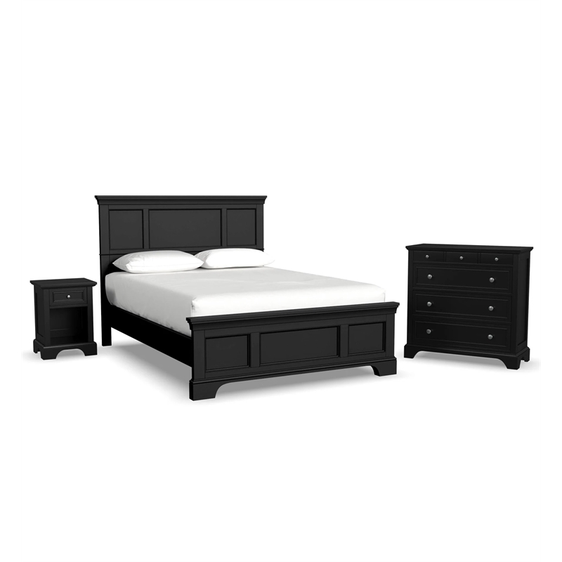 Bowery Hill Engineered Wood Queen Bedroom Set with Nightstand/Chest in Ebony