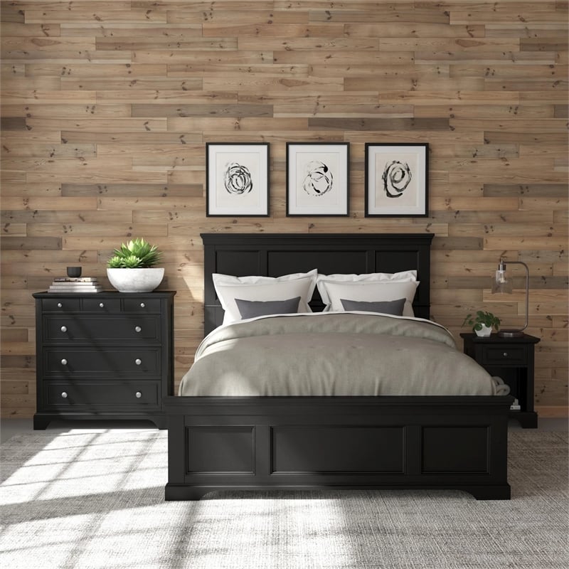 Bowery Hill Engineered Wood Queen Bedroom Set with Nightstand/Chest in Ebony