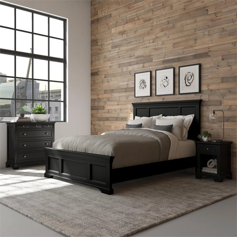 Bowery Hill Engineered Wood Queen Bedroom Set with Nightstand/Chest in Ebony