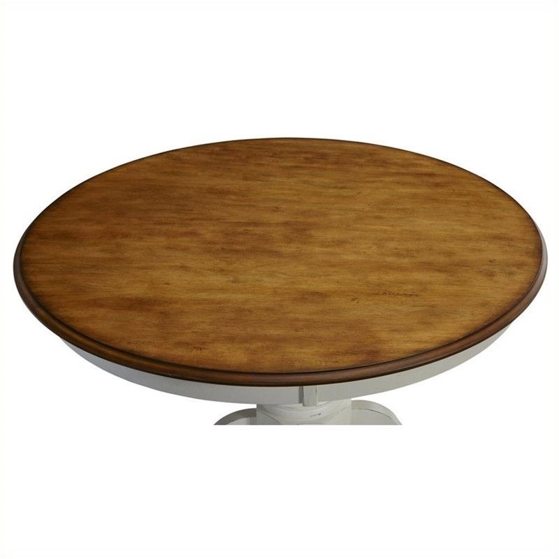Bowery Hill Round Pedestal Dining Table in Oak and Rubbed White