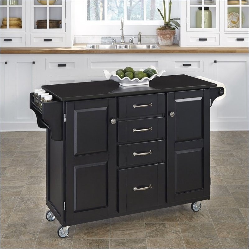 Bowery Hill Kitchen Cart with Granite Top in Black