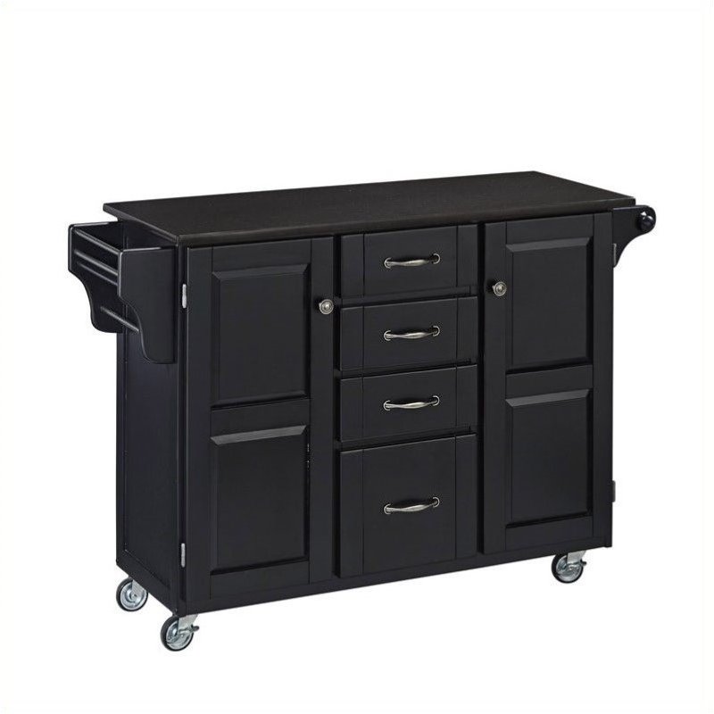 Bowery Hill Kitchen Cart with Granite Top in Black
