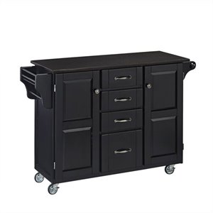 Bowery Hill Kitchen Cart with Granite Top in Black