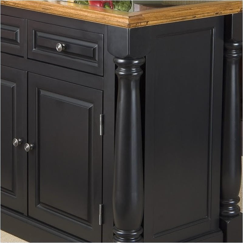Bowery Hill Wood  Kitchen Island with Roll Out Leg & Granite Top in Black