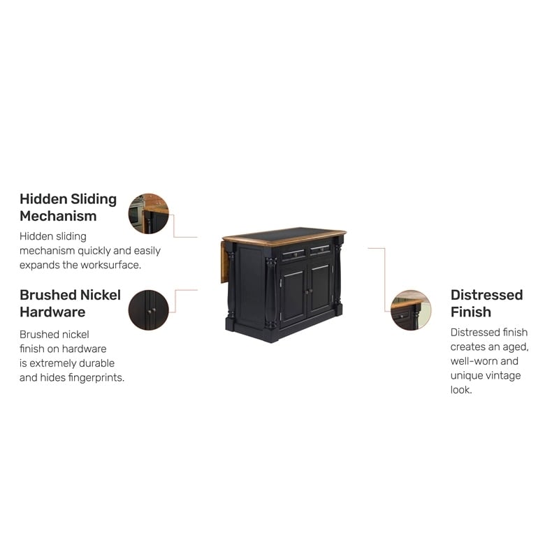 Bowery Hill Wood  Kitchen Island with Roll Out Leg & Granite Top in Black