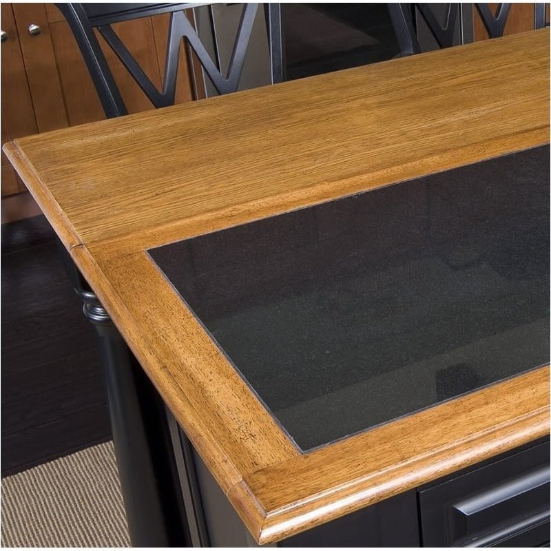 Bowery Hill Wood  Kitchen Island with Roll Out Leg & Granite Top in Black