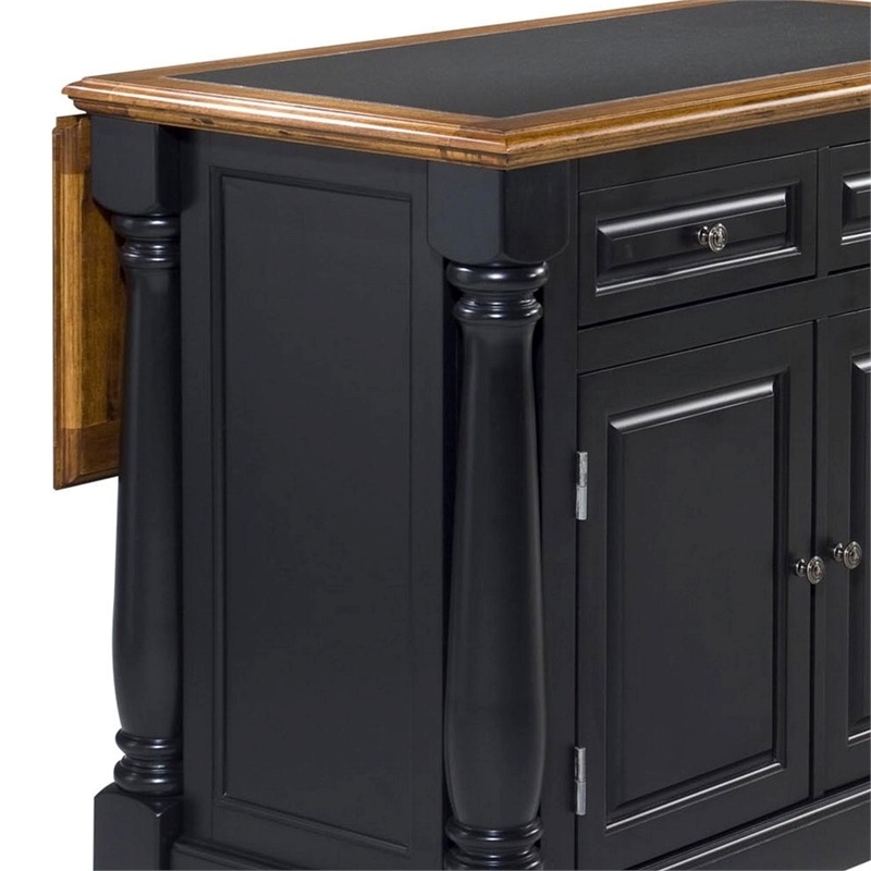 Bowery Hill Wood  Kitchen Island with Roll Out Leg & Granite Top in Black