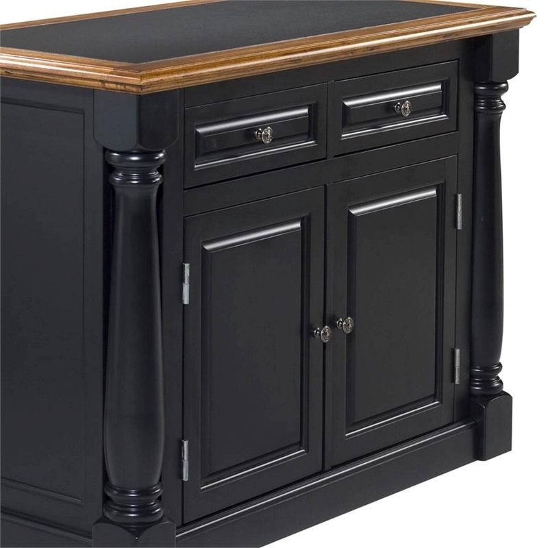 Bowery Hill Wood  Kitchen Island with Roll Out Leg & Granite Top in Black