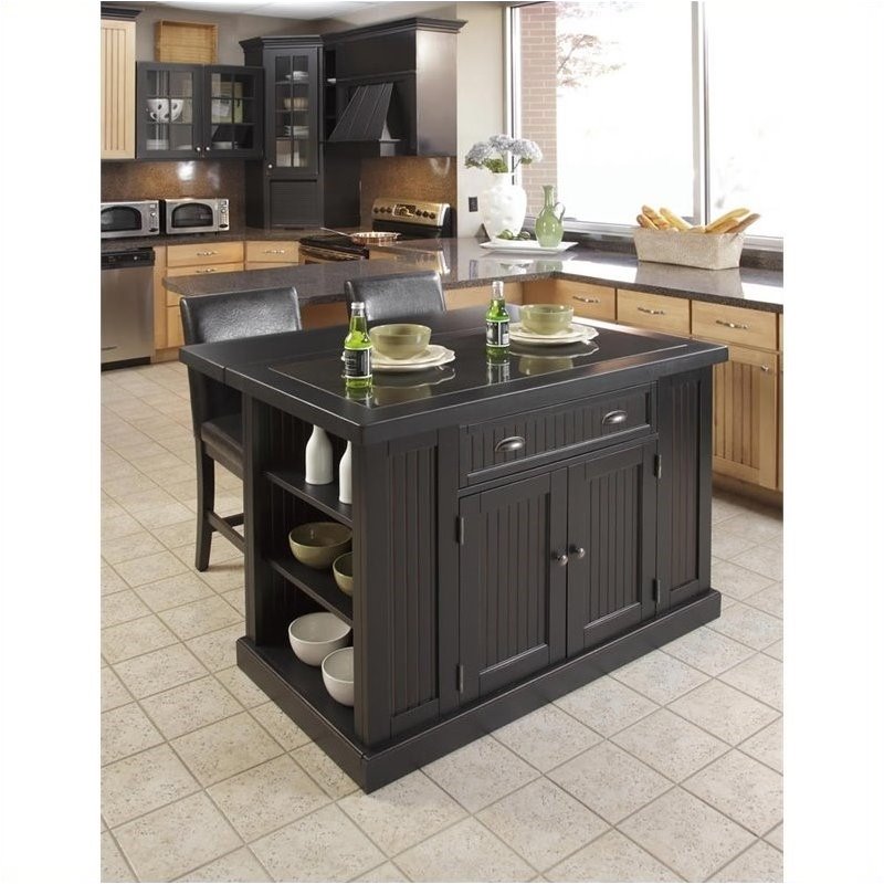 Bowery Hill 1-Drawer Traditional Wood Kitchen Island in Black