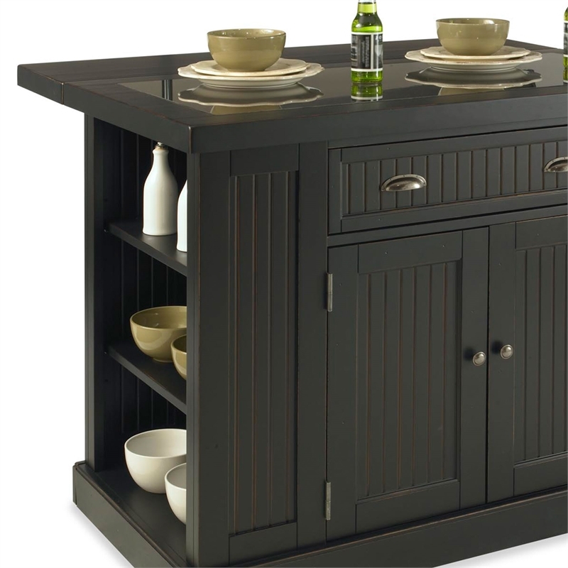Bowery Hill 1-Drawer Traditional Wood Kitchen Island in Black