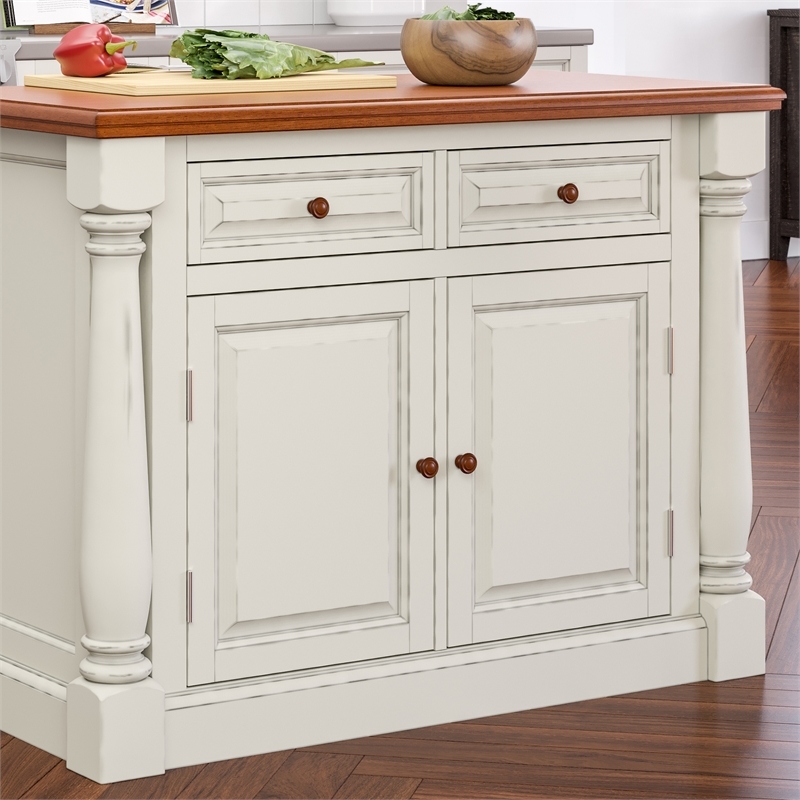 Bowery Hill Traditional Wood Kitchen Island and Stools in Off White