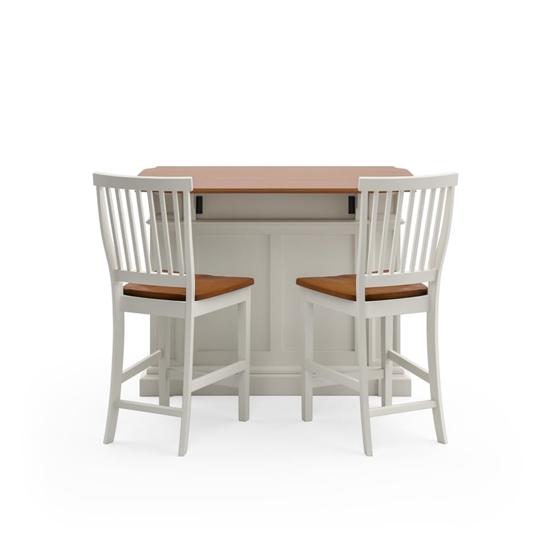 Bowery Hill Traditional Wood Kitchen Island and Stools in Off White