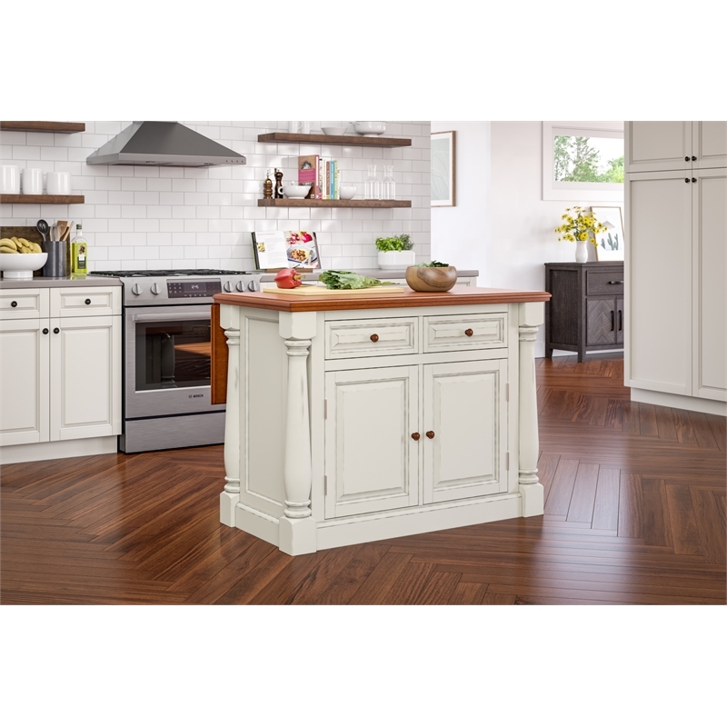 Bowery Hill 2-Drawer and 4-Shelf Wood Kitchen Island in Off White