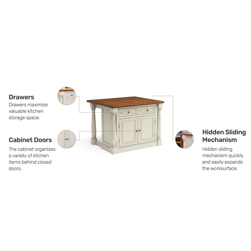 Bowery Hill 2-Drawer and 4-Shelf Wood Kitchen Island in Off White