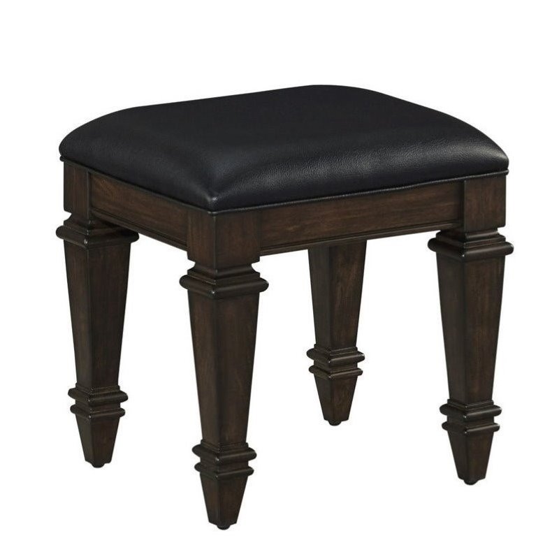 Bowery Hill Faux Leather Vanity Bench in Black Oak BH558133