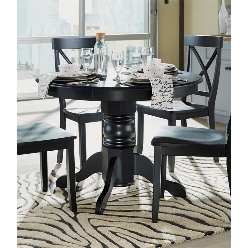 Bowery Hill Round Pedestal Dining Table in Black
