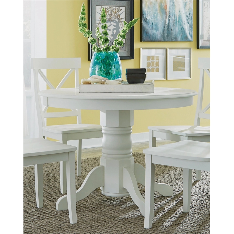 Mayberry Hill Round Pedestal Dining Table in White: Modern Elegance for Your Dining Room