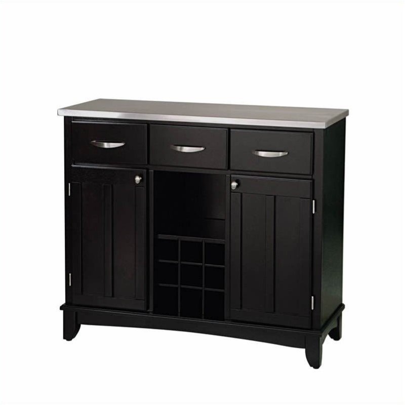 Bowery Hill Steel Top Wine Rack Buffet in Black