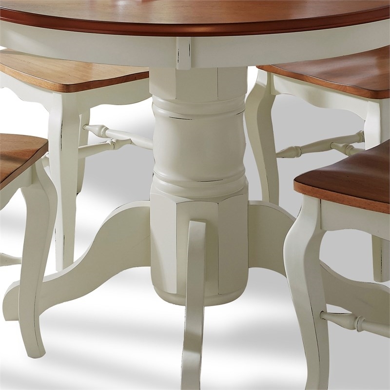Bowery Hill 5 Piece Round Dining Set in Oak and Rubbed White