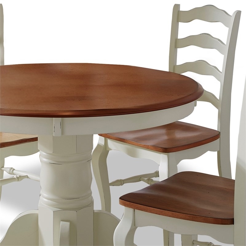 Bowery Hill 5 Piece Round Dining Set in Oak and Rubbed White