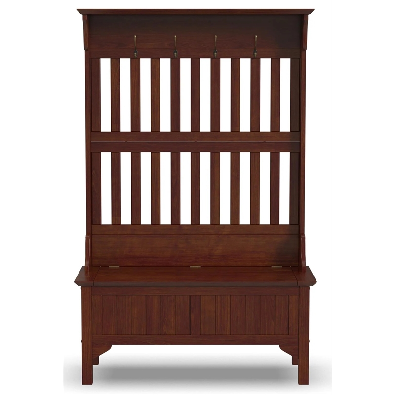Bowery Hill Solid Hard Wood Hall Tree with Lift-Up Storage Seat in Cherry