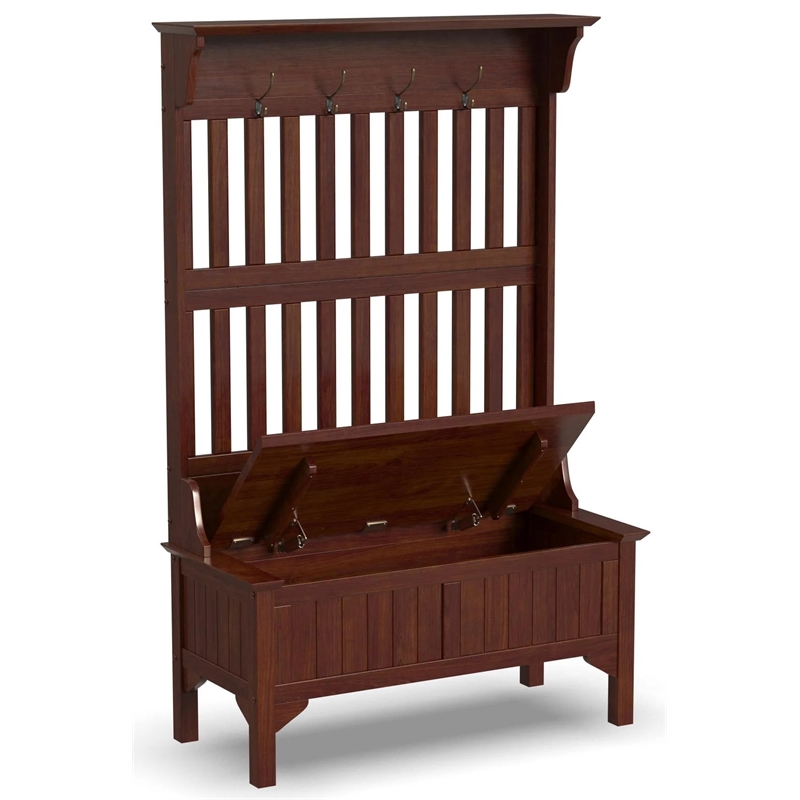 Bowery Hill Solid Hard Wood Hall Tree with Lift-Up Storage Seat in Cherry