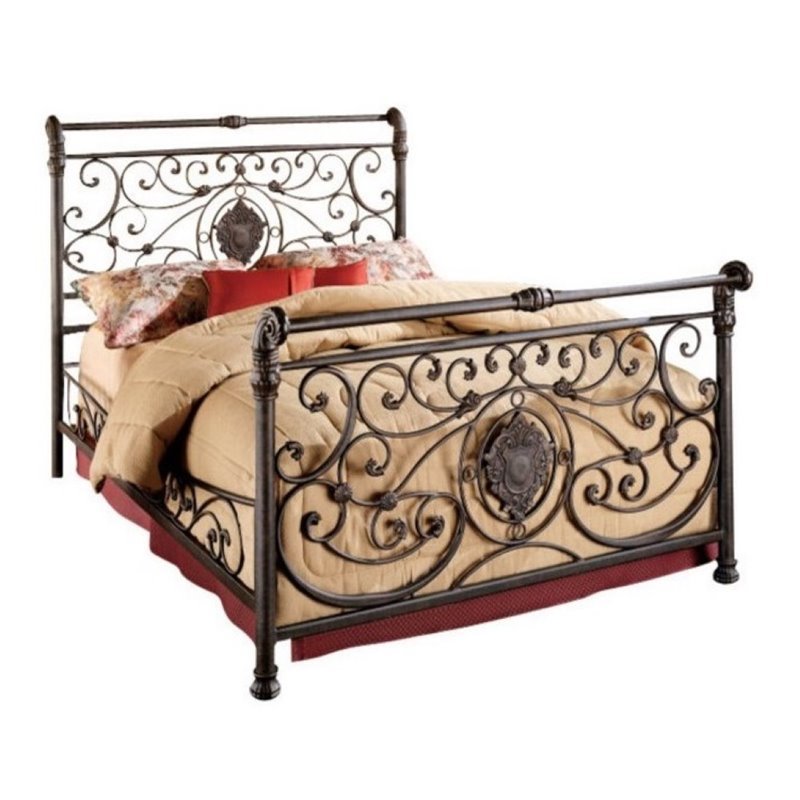 Bowery Hill Queen Metal Sleigh Bed in Antique Brown BH967525832