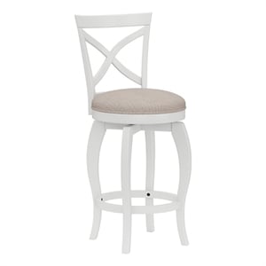 Bowery Hill 40&quotH Transitional Wood Cross Back Swivel Counter Stool in White