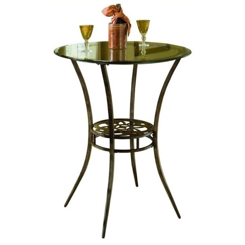 Bowery Hill Round Glass Top Pub Table in Gray BH468580